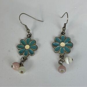 Floral Silver and Blue Earrings